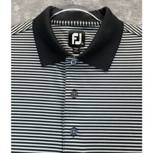 FootJoy Golf Polo Shirt Black Stripe Short Sleeve Athletic Casual Men's Sz LARGE